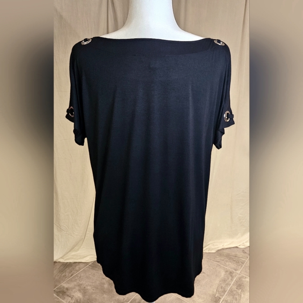 Cable & Gauge Black Open Sleeve Cold Shoulder Grommet Tunic Size M - Picture 5 of 9